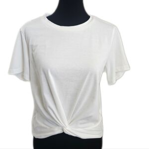 Jinkesi (Amazon) Basic White Tee T-shirt, Twist Front Cropped, M